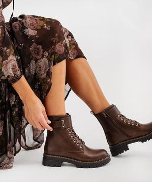 Boots montantes look rangers à épaisse semelle crantée femme vue7 - 5 MILES - GEMO