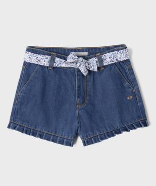 Short en jean à volants avec ceinture fleurie fille - LuluCastagnette vue1 - LULU CASTAGNETTE GEMO FOR GOOD - GEMO