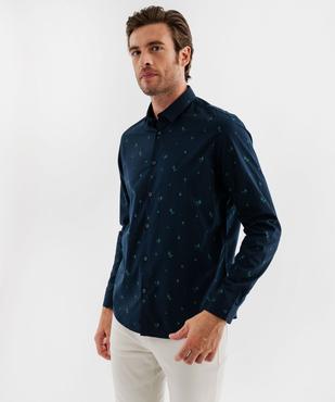 Chemise manches longues coupe droite en coton imprimé homme vue2 - GEMO (HOMME) - GEMO