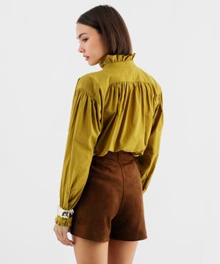 Chemise manches longues à col victorien en voile de coton femme vue3 - GEMO(FEMME PAP) - GEMO