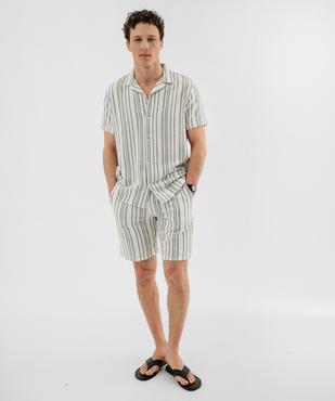 Bermuda rayé en textile de coton tissé homme vue4 - GEMO 4G HOMME - GEMO