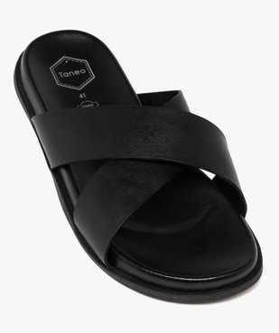 Mules homme unies à brides larges croisées dessus en cuir - Taneo vue5 - TANEO - GEMO