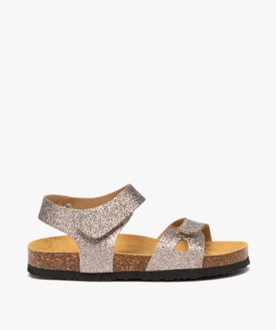 Sandales fille unies avec double bride scratch à paillettes vue1 - GEMO (ENFANT) - GEMO