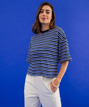 Tee-shirt manches courtes loose en maille stretch femme vue1 - GEMO(FEMME PAP) - GEMO