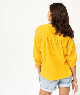 Blouse ample manches 3/4 en voile de coton à motif en relief vue3 - GEMO(FEMME PAP) - GEMO