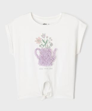 Tee-shirt manches courtes avec motif en relief et noeud fille vue1 - GEMO (ENFANT) - GEMO