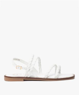 Sandales femme plates unies en cuir et à brides tressées - Taneo vue1 - TANEO - GEMO