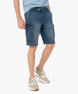 Bermuda en jean homme coupe cargo délavé éco-conçu vue1 - GEMO (HOMME) - GEMO