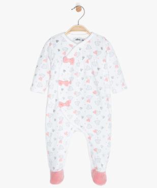 Pyjama bébé fille en velours avec nœuds et paillettes vue1 - GEMO(BB COUCHE) - GEMO