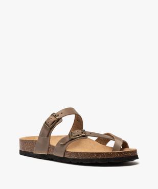 Mules femme à talon plat et brides entre-doigts en cuir vue2 - GEMO (CASUAL) - GEMO