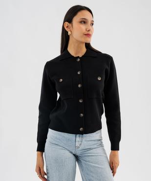 Cardigan à col polo avec poches poitrine femme vue1 - GEMO 4G FEMME - GEMO