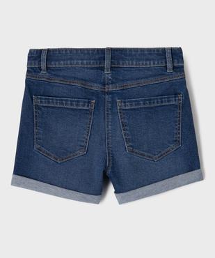Short en jean stretch à taille haute et revers fille vue3 - GEMO (JUNIOR) - GEMO
