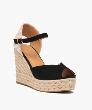Sandales femme compensées dessus en toile unie vue2 - GEMO(URBAIN) - GEMO