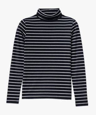 Tee-shirt manches longues à col roulé en maille côtelée rayée femme vue4 - GEMO 4G FEMME - GEMO