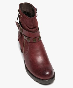 Boots femme zippées à talon carré et semelle crantée col plissé vue6 - EMILIA ROSA - GEMO