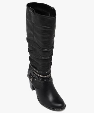 Bottes femme à talon carré et tige plissée avec brides fantaisie vue5 - GEMO(URBAIN) - GEMO