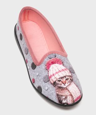 Chaussons pantoufles en velours ras imprimé fantaisie femme vue5 - G'FLEX GEMO FOR GOOD - GEMO