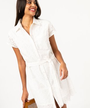 Robe chemise manches courtes en broderie anglaise femme vue1 - GEMO(FEMME PAP) - GEMO