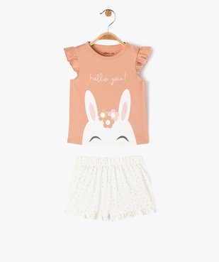Pyjashort 2 pièces en coton avec motif lapin bébé fille vue1 - GEMO 4G BEBE - GEMO