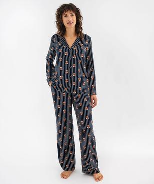 Ensemble de pyjama à rayures et motifs oursons femme - LuluCastagnette vue1 - LULUCASTAGNETTE - GEMO