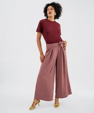 Pantalon large et fluide à taille élastiquée et liens à nouer femme vue4 - GEMO 4G FEMME - GEMO