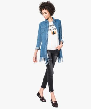 Chemise longue en denim finitions franges dans le bas vue5 - FOLLOW ME 2 - GEMO