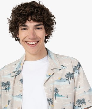 Chemise homme à manches courtes avec imprimé tropical et col cubain vue2 - GEMO 4G HOMME - GEMO