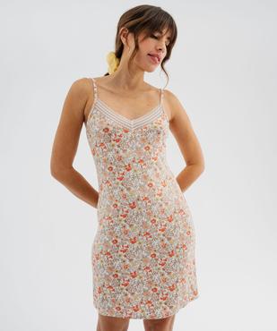 Nuisette en viscose avec col V dentelle et fines bretelles femme vue2 - GEMO 4G FEMME - GEMO