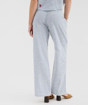 Pantalon large en coton rayé et texturé femme vue3 - GEMO(FEMME PAP) - GEMO
