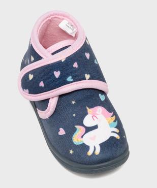 Chaussons en velours montant à scratch imprimé licorne fille vue5 - GEMO (ENFANT) - GEMO