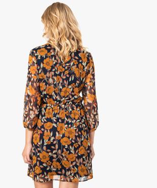 Robe fleurie à manches longues avec devant croisé vue3 - GEMO(FEMME PAP) - GEMO