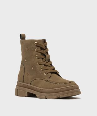 Boots zippées et lacées à fleurs brodées et semelle crantée fille - LuluCastagnette vue2 - LULUCASTAGNETTE - GEMO