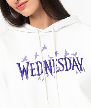 Sweat à capuche molletonné avec motifs et broderie femme - Wednesday vue2 - WEDNESDAY - GEMO