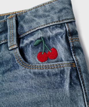 Short en jean avec motif brodé et taille ajustable fille vue2 - GEMO 4G FILLE - GEMO