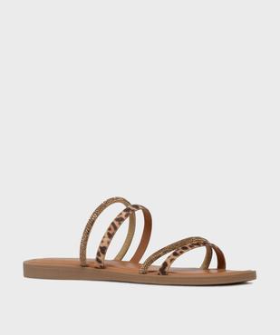 Mules plates à fines brides à strass et motif léopard femme vue2 - FOLLOW ME - GEMO