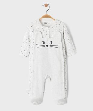 Pyjama en velours ouvert devant motif chat et pois bébé vue1 - GEMO 4G BEBE - GEMO