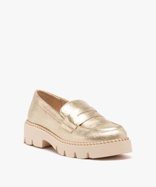 Mocassins femme unis métallisés à semelle épaisse et crantée vue3 - GEMO (CASUAL) - GEMO
