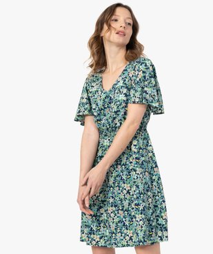 Robe femme à manches courtes et ceinture smockée vue1 - GEMO(FEMME PAP) - GEMO