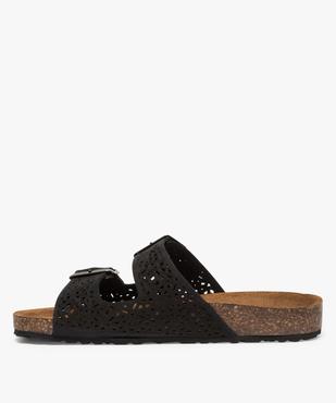 Sandales femme mules plates en cuir sur semelle liège vue3 - GEMO (CASUAL) - GEMO