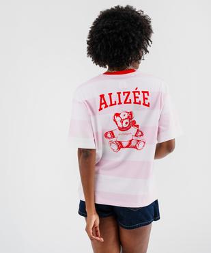 Tee-shirt manches courtes à larges rayures et imprimé dos mixte - LuluCastagnette X Alizée vue3 - LULUCASTAGNETTE - GEMO