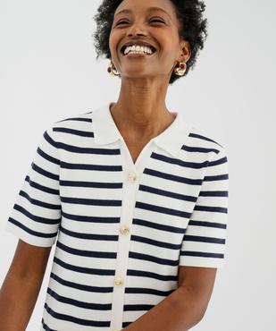 Robe pull courte à rayures et boutons gravés femme vue2 - GEMO 4G FEMME - GEMO