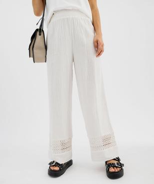 Pantalon large en gaze de coton et dentelle ajourée femme vue1 - GEMO(FEMME PAP) - GEMO