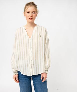Blouse manches longues en lin mélangé à rayures femme - LuluCastagnette vue2 - LULUCASTAGNETTE - GEMO
