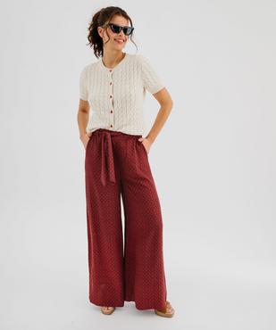 Pantalon large et fluide à taille haute ceinturée femme vue1 - GEMO 4G FEMME - GEMO