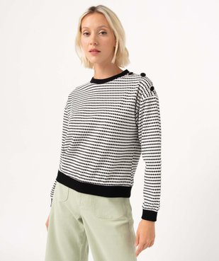 Sweat femme à motifs graphiques avec boutons sur l’épaule vue1 - GEMO(FEMME PAP) - GEMO
