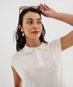Pull sans manches à col polo en maille fine femme - LuluCastagnette vue3 - LULUCASTAGNETTE - GEMO