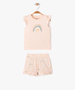 Pyjashort 2 pièces à volants avec motifs licorne et arc-en-ciel bébé fille vue1 - GEMO 4G BEBE - GEMO