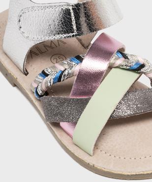 Sandales en cuir à brides fantaisie et scratch fille - Alma Planète vue6 - ALMA - GEMO