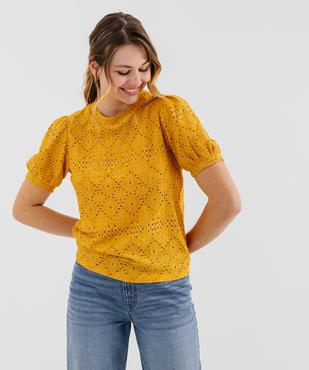 Tee-shirt à manches courtes en maille ajourée femme vue1 - GEMO 4G FEMME - GEMO