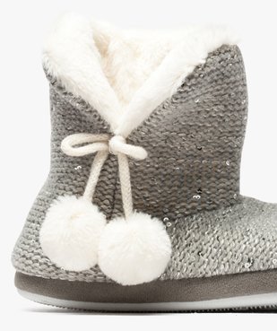 Chaussons femme forme boots en maille décorée de sequins et pompons vue6 - GEMO(HOMWR FEM) - GEMO